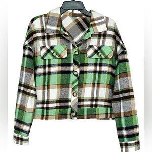 Plaid Flannel Oversized Crop Jacket